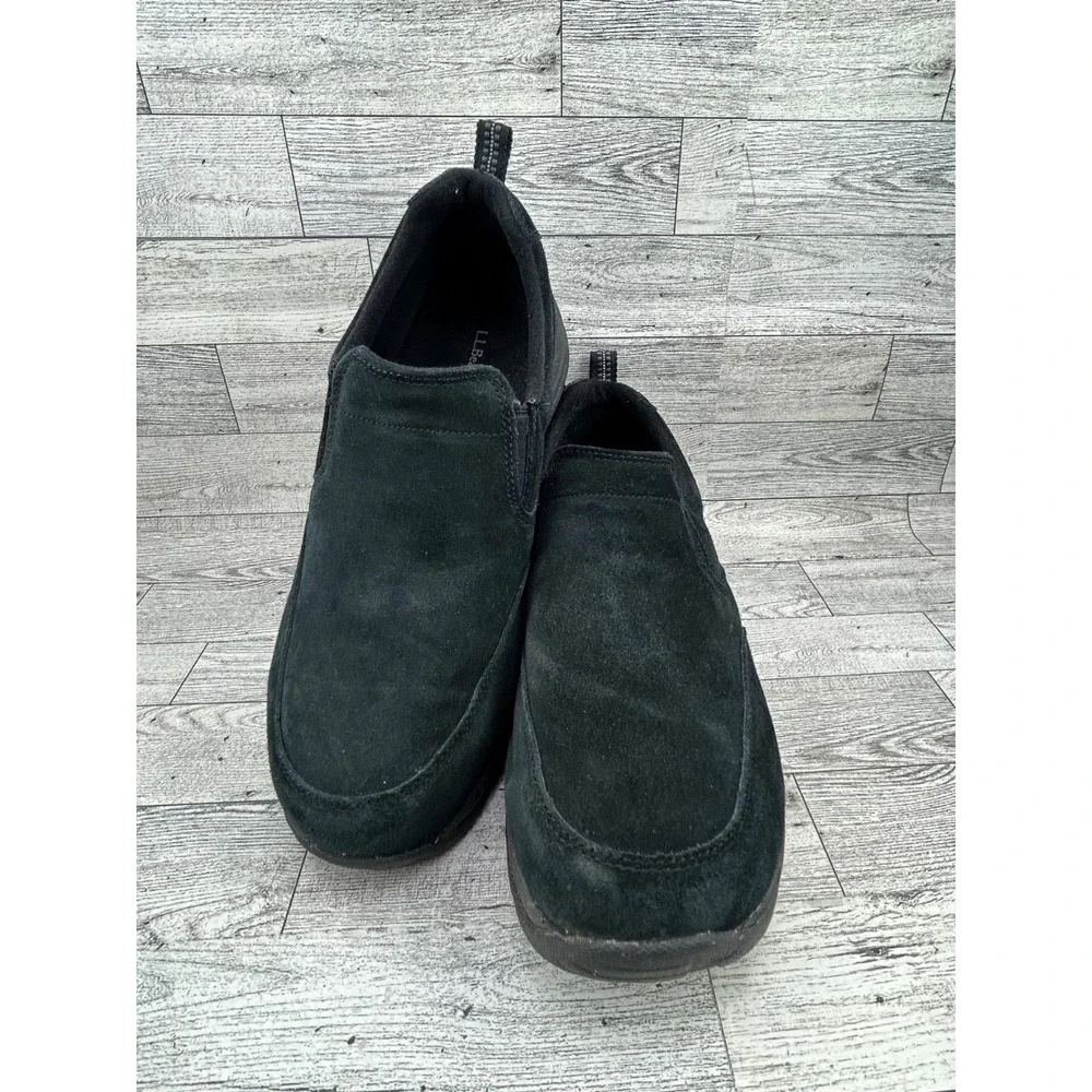 LL Bean Mens Comfort Mocs‎ Black Suede Slip On Shoes 254540 Size 10 Medium